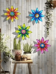 1 pieza/4 piezas Flores de metal de colores, decoración universal para jardín, decoración para patio, decoración para valla, decoración para pared, decoración para porche, colgante para exteriores, suministros ideales para jardinería - A - Ver 5