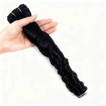 45g Bouncy Curly Hair Extensions Human Hair Loose Wave Raw 1 Bundles Brazilian Real Unprocessed Human Hair 10-22 Inch Double Weft Virgin Curly Bundles Weave Hair Extensions - Natural Black - View 6