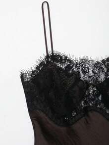 DEEKA Summer New Arrival Women's Dress, European And American Fashion Sexy Asymmetric Lace Satin Dress Elegant - Coffee - View 7