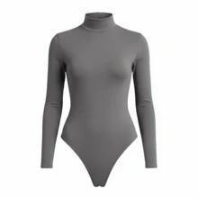Women's Basic Second Skin Bodysuit Set With High Neck And Long Sleeves - High Fashion Blogger Style - 兩件套(灰色+灰色) - 查看 3
