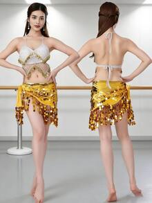 Women's Belly Dance Set Sequined Tassel Bra + Waist Chain Latin Dance Performance Practice Clothing Set - Multicolor - View 4