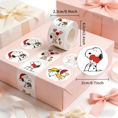SNOOPY 500pcs/Roll Stickers, Suitable For Phone Cases, Car Sealing Stickers, Back To School, Birthday, Holiday Gift Packaging Bags