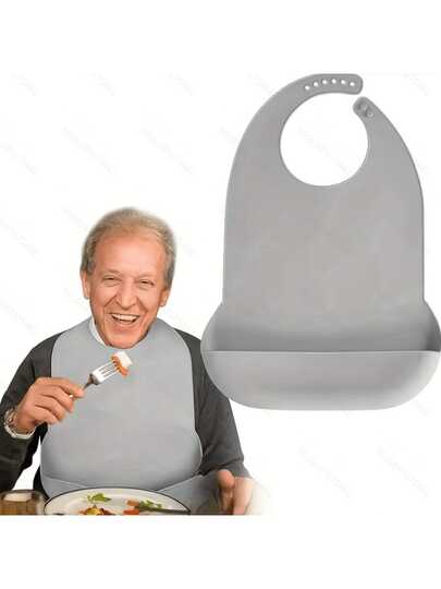 1件成人大号硅胶围兜，适合老年人和残疾人用餐，男女通用，可保护衣物免受烫伤，易于清洁，防水且可重复使用。