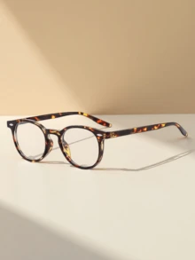 1副女士豹纹圆形PC框复古全框个性化日常佩戴办公时尚无度数眼镜 - 彩色 - 查看 2