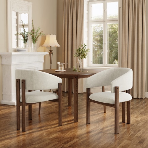 Two Metal Dining Chairs, Wood-Effect Design, Comfortable And Breathable, Ideal For The Dining Room, Living Room, Cafe And Other Places, Modern Style, Linen Fabric, Walnut Color.