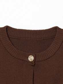 DEEKA Summer New Arrival Women Fashion Minimalist Versatile Short Sleeve Knit Top Spring - Brown 1 - View 4