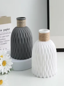 1pc Plastic Vase With Wavy Texture Design, Minimalist Nordic Style High-Quality Appearance, Lightweight And Durable, Purely For Decoration, Suitable For Living Room, Desk, Bedroom, Entryway, Photography Props, Applicable Scenes: Living Room, Desk, Bedroom, Study, Entryway, Home Decor - Multicolor - View 5