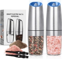 2pcs Stainless Steel Gravity-Sensitive Salt And Pepper Mills, Electric Mills, Adjustable Thickness, Portable, Kitchen Camping Picnic Seasoning Tool, Kitchen Essential Tool - Black - View 8