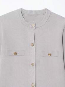 DEEKA New Spring/Summer Fashion Minimalist Versatile Short Sleeve Knit Top - Light Gray 1 - View 3