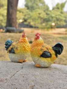 Urocza figurka kurczaka z żywicy, urocze zwierzątko gospodarskie do dekoracji domu i ogrodu, fantazyjna ozdoba patio, rustykalny akcent wiejski do salonu, kuchni, ekspozytor na półkę, odporna na warunki atmosferyczne rzeźba zewnętrzna, idealna do dekoracji ogrodu, na patio, balkon oraz jako wyjątkowy prezent dla miłośników zwierząt, entuzjastów kurczaków i kolekcjonerów w stylu rustykalnym - A - Zobacz 7