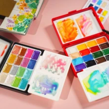 旅行水彩颜料套装 32 色 | 便携式颜料套装，带调色盘，迷你金属水彩颜料套装，适合成人、艺术家和业余爱好者，专业美术用品，生日、复活节和情人节礼物之选 - 套裝 - 查看 3