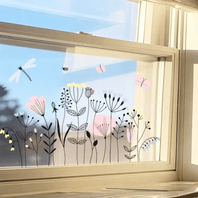 1/3pcsFresh And Simple Spring-Themed Floral, Butterfly, And Bee Window Stickers. Reusable PVC Electrostatic Adsorption, Suitable For Florist Windows, Bedrooms, Dining Rooms, And Balcony Decorations.