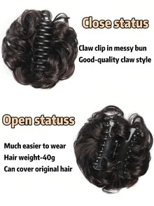Synthetic Fiber Clip-On Bun Wig, Messy Updo, Realistic Wavy Curls, Loose Updo, Hair Extensions, 6 Inches, Suitable For Everyday Wear And Parties. - Multicolor - View 2
