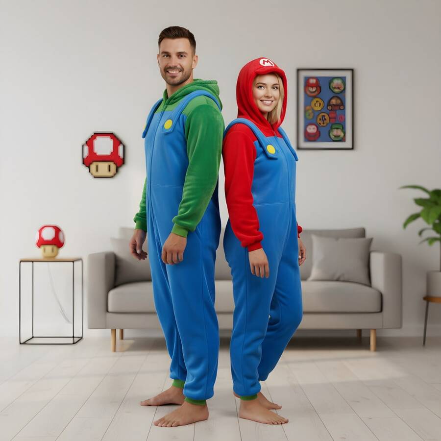 Adult Red And Green Plumber Character Kigurumi Pajamas