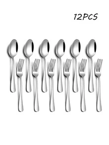 2/8/12/24件套不锈钢餐具套装，适用于日常生活、酒店、餐厅，亦可作为圣诞礼物。 - 銀色 - 查看 8
