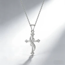 925 Sterling Silver Shiny Zirconia Love And Protection Entwined Cross Pendant Necklace, Suitable For Birthdays, Weddings, Music Festivals, And Other Occasions - Silver - View 7