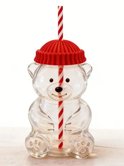 600ml Cute Bear Shaped Straw Cup, Cute Bear Shaped Coffee Mug, Outdoor Water Bottle, Glass Cute Bear Cup - Suitable For Home Decor, Holiday Party, Back To School Gift, Fitness Water Bottle, Also Applicable To Fashion Home Decor Cup, Office Water Cup, Daily Water Cup And Holiday Decoration Cup, Gift For Women, Men, And Family