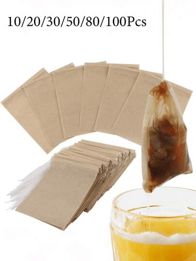 100 de filtre de ceai nealbite, potrivite pentru ceai vrac, pliculețe de ceai, cafea, condimente, prepararea ceaiului, prepararea supei, hârtie naturală rotundă cu șnur, pliculețe reutilizabile pentru infuzor de ceai