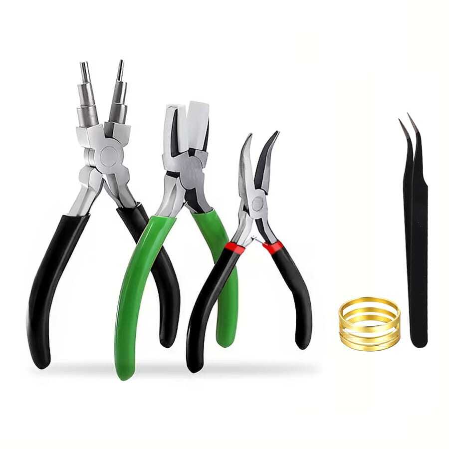 KLONKEE 5/3/1件套珠宝制作工具套装，包含3-10mm串珠钳、6合1多功能工具、2D精密钳、尼龙平嘴钳、弯嘴钳，适用于串珠、弯线和造型。 - 彩色 - 查看 1