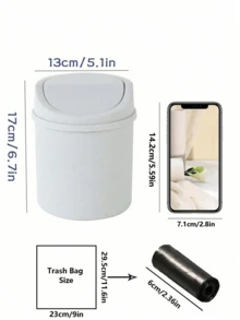 1个带盖迷你垃圾桶，小型桌面垃圾桶，塑料桌面垃圾桶，旋转盖设计防止异味泄漏，可用于存放果皮和纸屑，保持桌面整洁，适用于浴室、家庭办公室、咖啡桌、办公室、客厅、书房和开学季。 - 彩色 - 查看 6