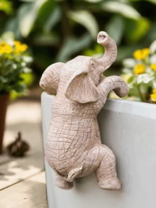 1个悬挂式大象花盆，适合送给大象爱好者，庭院花园动物装饰雕塑花盆，室内装饰，美观的房间装饰，卧室装饰，家居装饰，房屋装饰 - 小象 - 查看 3