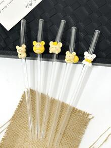 Cute Bear Shaped Transparent Glass Straws, Reusable For Milkshakes, Milk, Tea, Juice, Cocktails, Cold Drinks, Gifts For Girlfriend, Dessert Shops, Soft Drinks, Snack Bars, Office, Bars, Restaurants - View 2