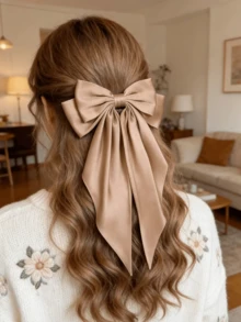 10pcs Random Color Satin Bow Hair Clips, Women Hair Accessories, Cute Hair Bands, Extra Large Long Tail Hair Clips, Metal Hair Clips, Claw Clips, School Supplies, Hair Decorations, Hairpin - Multicolor - View 7