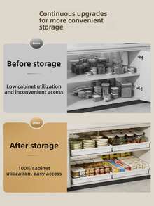 Sliding Cabinet Storage Rack - Expandable, Nano Adhesive Fixation, Space-Saving, Adjustable, Durable, Easy To Install, Suitable For Kitchen And Living Room Food Storage Shelves (With Sliding Rails) - Multicolor - View 9
