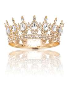 1pc Gold Bridal Crown Headpiece, Crystal Princess Tiara, High-End Wedding/Birthday Crown - Multicolor - View 1