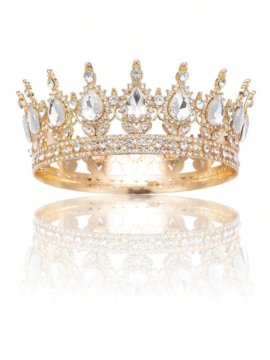 1pc Gold Bridal Crown Headpiece, Crystal Princess Tiara, High-End Wedding/Birthday Crown - Multicolor - View 1