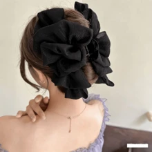 1个女士星光薄纱蝴蝶结发夹，优雅时尚配饰，适合日常佩戴，夏季沙滩发夹，度假发夹，旅行，生日礼物 - 黑色 - 查看 1