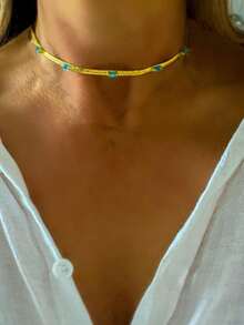 1件金色字母项链，白色钻石吊坠链，不锈钢链，时尚多吊坠项链，独特奢华女士项链 - 金黃色 - 查看 24