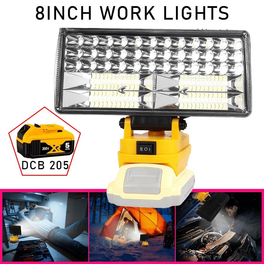 8-Inch/22.5cm Handheld Cordless LED Work Light (Battery Not Included), Only Works With DCB 205 Lithium Batteries, Emergency Floodlight And Flashlight, With Dual USB Ports, Ultra-High Brightness, Portable Handheld Light, An Essential LED Light For Outdoor Camping, Travel, And Fieldwork, Compatible With Smartphones/Tablets, 22W Power, 9000 Lumens Brightness, 6500k Color Temperature, 120°-140° Rotation Angle, A Super Practical Outdoor Work Light, A Great Gift For Family Gatherings. - 8吋/22.5公分手持式無線LED工作燈 - 查看 1