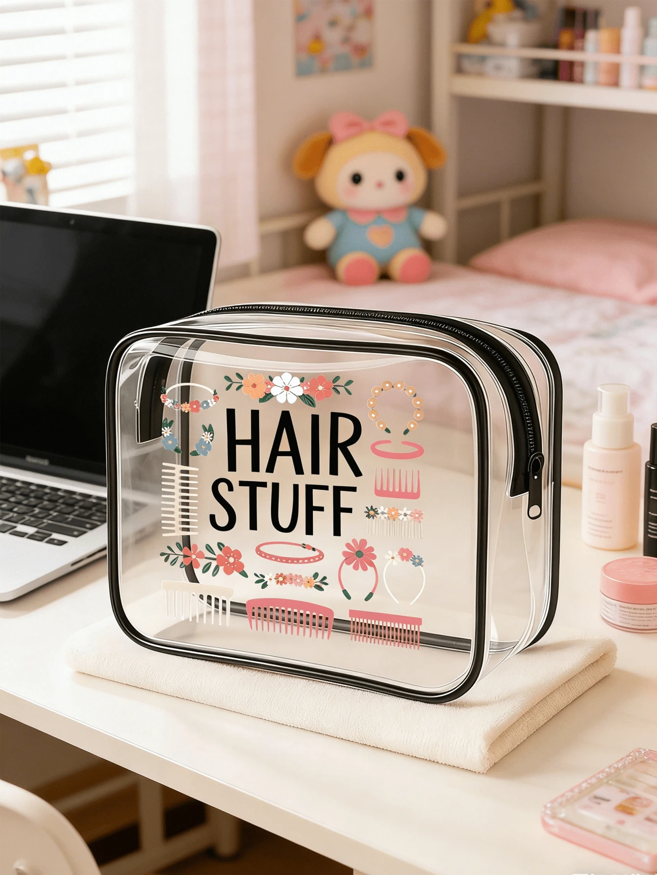 Acessórios para Cabelo" Bolsa de Toucador em PVC, Organizador de Viagem em PVC com Fechamento de Zíper - Bolsa de Maquiagem e Toucador Leve e Resistente ao Desbotamento para Mulheres e Meninas, Bolsa de Cosméticos Transparente de Grande Capacidade com Zíper de Náilon - Leve, Armazenamento para Primavera e Verão, Durável, Adequado para Natação, Praia, Mergulho e Férias de Verão - Multicolorido - Visão 1