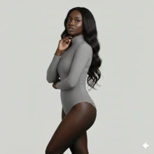 Women's Basic Second Skin Bodysuit Set With High Neck And Long Sleeves - High Fashion Blogger Style - 兩件套裝(裸色+灰色) - 查看 3