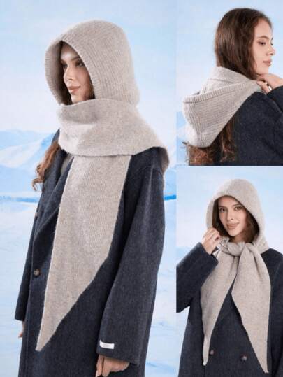 1件装女士羊驼毛超大披肩拉法帽，针织帽围巾套装，纯色休闲冬季保暖帽，适合日常、滑雪、徒步旅行、度假等场合。