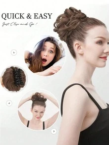 Synthetic Fiber Clip-On Bun Wig, Messy Updo, Realistic Wavy Curls, Loose Updo, Hair Extensions, 6 Inches, Suitable For Everyday Wear And Parties. - Multicolor - View 8
