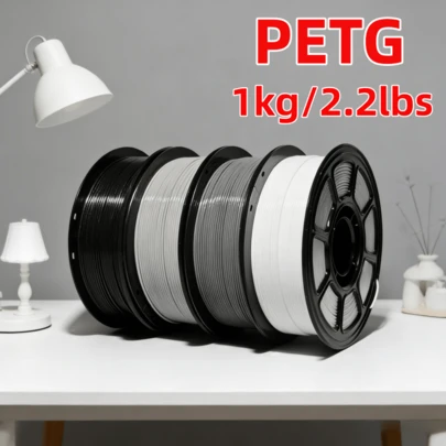 Sợi in 3D, chất liệu PETG, 1kg/2.2lbs, 1.75mm, 4 màu: Đen, Trắng, Xám, Xám đậm, độ chính xác và độ bền cao, chiều dài 330m, đóng gói chân không, phù hợp với hầu hết các máy in 3D FDM, vật tư tiêu hao in 3D, in dạng cuộn, chi tiết và mượt mà.
