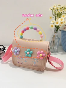1pc Multi-Color Cute Floral Pearl Handbag, Student Shoulder Bag, Card/Coin Purse, Suitable For School, Commute, Gift, Daily Matching - Baby Pink - View 2