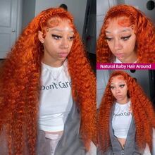 30 Inch Ginger Lace Front Wigs Human Hair 13x6 Deep Wave Lace Front Wigs Human Hair 250% Density HD Lace Curly Human Hair Wig Wet And Wavy Orange Colored Glueless Wigs Human Hair Pre Plucked With Baby Hair - S350 - 查看 4