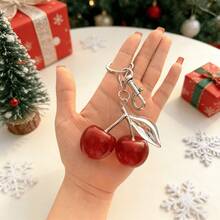 1pc Cherry Keychain Bag Charm - Car Cherry Accessory Keyring, Women's Christmas/Valentine's Day Gift - Silver+Red - View 2