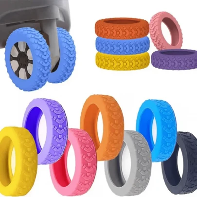8 piezas de protectores de rueda de equipaje de silicona premium, tapas protectoras resistentes a los golpes y reductoras de ruido, colores surtidos, duraderos, reductores de ruido, resistentes a los arañazos para cubrir las ruedas de equipaje de dos ruedas, tamaño universal