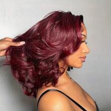 30 32Inch 99J Body Wave Bob Wigs Human Hair Colored 13x4 Lace Front Human Hair Wigs Burgundy Red Body Wave Human Hair Wigs For Women Parties Travel Birthday Celebrations Cosplay Graduations Weddings Back To School Daily Life - S99J - 查看 8