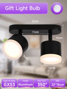 CANMEIJIA GX53 Base Rotatable 350° LED Recessed Ceiling Light, Dual/Triple Head Wall Lighting Fixture, Suitable For Home, Living Room, Kitchen, Dining Room, Bedroom, Attic, Store, Cafe, Restaurant, Corridor - GX53 Lamp Holder (rotatable Horizontally 350° and Vertically 90°) - View 11