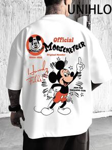 Disney UNIHLO Mickey  Print  Summer Casual Versatile Pure Cotton T-Shirt Suitable For Any Place - trắng - Xem 2