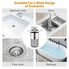 1个毛发收集过滤器，弹出式浴室水槽排水器，不锈钢水槽过滤器带毛发收集器，镀层，适用于排水孔直径3.4-4.0厘米，请检查您的排水孔尺寸！ - 銀色 - 查看 3