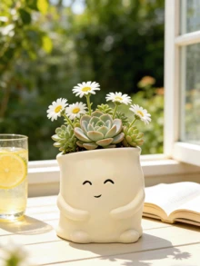 笑脸多肉植物盆栽：独特的笑脸造型多肉植物盆栽，底部无排水孔。这是一款有趣且别具一格的多肉植物盆栽，适合室内外装饰。 - A - 查看 17