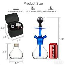 水烟套装，包含所有配件 - 25英寸黑色铝制水烟壶套装，高级现代玻璃水烟壶，全套配件包括硅胶软管、玻璃烟瓶和炭架 - 藍色 - 查看 6