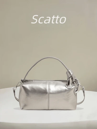 Túi xách nữ thanh lịch mới, túi đeo vai dáng xô bằng da PU màu trơn, thiết kế tối giản, đa năng, trang trí kim loại cá tính, phù hợp cho đi chơi, mua sắm, hẹn hò, làm quà tặng, sang trọng và tinh tế.