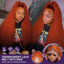 NARNI 36 Inch Ginger Wig Human Hair 250% Density 13x6 Deep Wave Lace Front Wigs Human Hair Wet And Wavy Ginger Orange Lace Front Wigs Human Hair Brazilian Virgin HD Transparent Lace Frontal Wig Pre Plucked Glueless Curly Human Hair Wig 350# Colored Wig - S350 - 查看 5